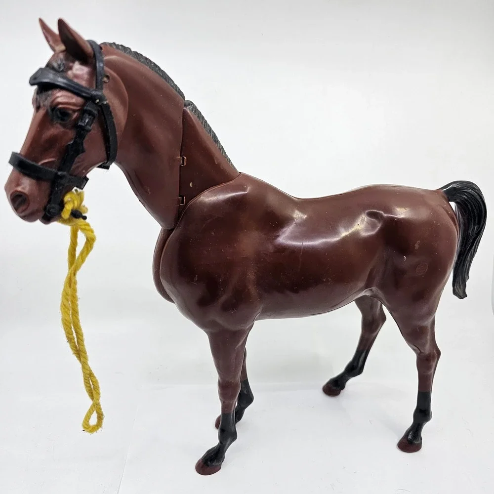Vintage Louis Marx & Co Brown Horse Plastic 1970's Movable Neck Made in USA